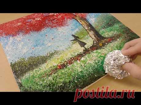 Aluminum painting technique / How to paint a girl under tree / Easy creative art - YouTube