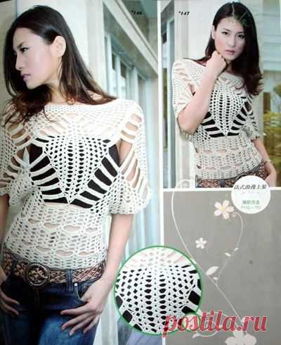стильная белая кофточка крючком &raquo; Петля - вязание на все случаи жизни!