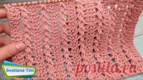 УЗОРЫ СПИЦАМИ, ВЯЗАНИЕ. Ажурный Узор Дорожки на фоне Платочной вязки № 587