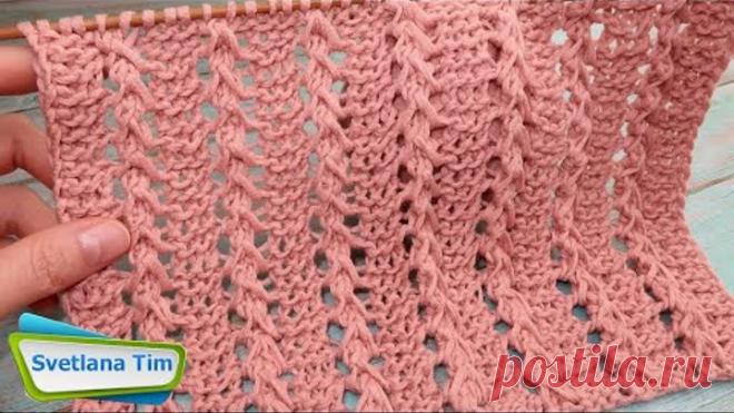 УЗОРЫ СПИЦАМИ, ВЯЗАНИЕ. Ажурный Узор Дорожки на фоне Платочной вязки № 587