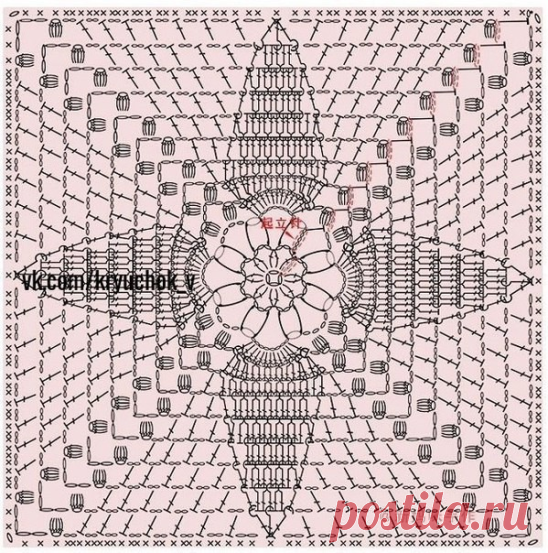 Накидка для дивана квадратными мотивами крючком.