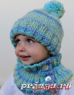 Детская шапка и шарф – снуд спицами