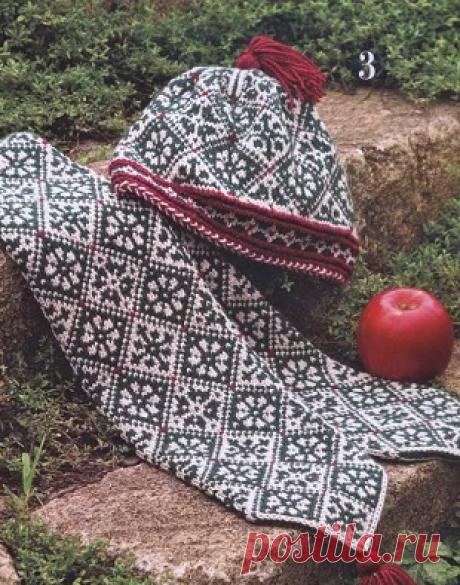 Шапка и шарф с орнаментом спицами