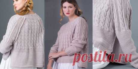 Свободный пуловер спицами Lace Texture Свободный пуловер реглан с боковыми разрезами из журнала Vogue Knitting 2017 осень.