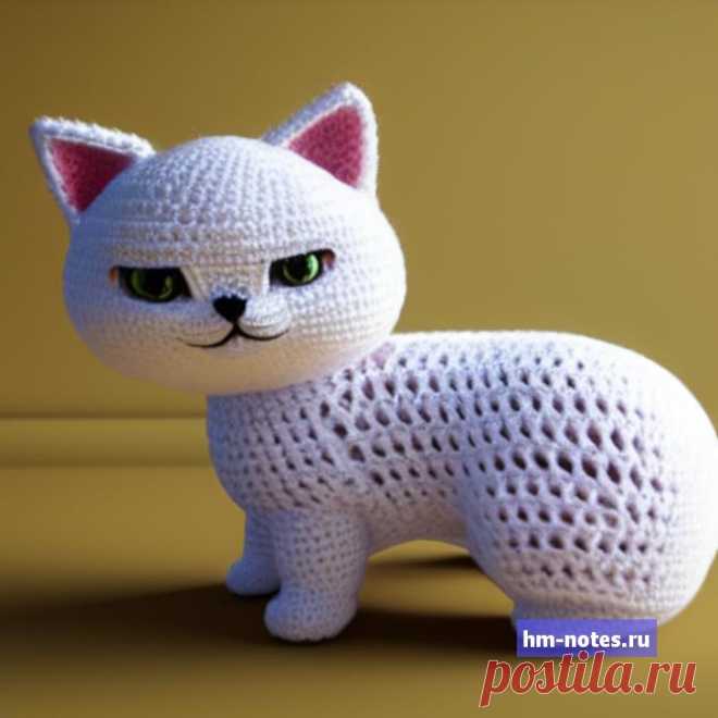 Вязаный крючком кот белого цвета