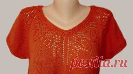 Летняя кофточка регланом сверху с V-образной горловиной, 1 часть МК