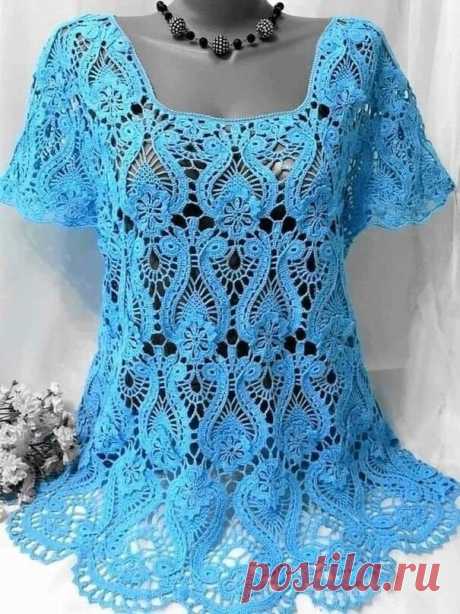 Пуловер небесного цвета, вязаный поперёк красивым узором | | Вязаный смак! | Пульс Mail.ru