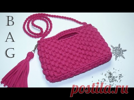Сумка 2 из трикотажной пряжи. Вязание крючком. Bag of T-Shirt Yarn. Crochet.