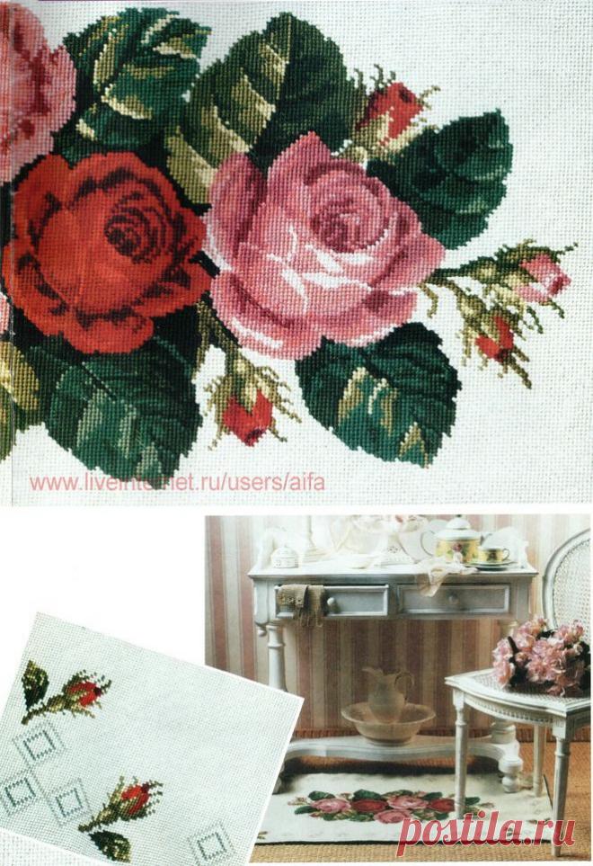 Викторианские розы на коврик Вышивка крестом, схемы.
