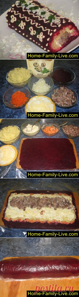 Селедка под шубой, рулет/Сайт с пошаговыми рецептами с фото для тех кто любит готовить