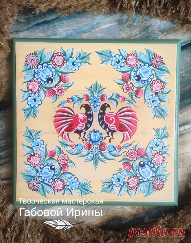Роспись табуретов в городецкой технике.