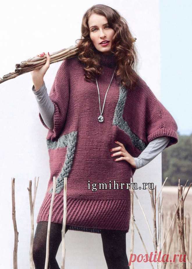 Уютное, практичное и теплое платье-кокон, дополненное сумкой в тон, от Verena. Спицы