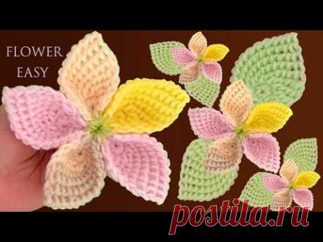 Flores con hojas en forma de plumas en Punto Tunecino tejidas a Crochet paso a paso