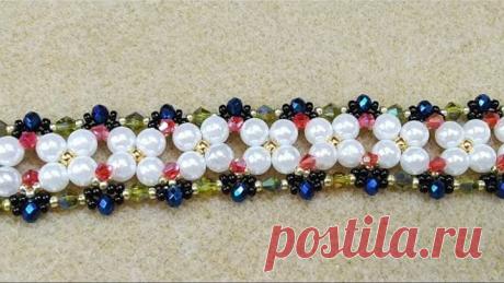 #браслетизбусинжемчуга #бисероплетение #браслетизбисера  МК Браслет из бисера, бусин и биконусов.
