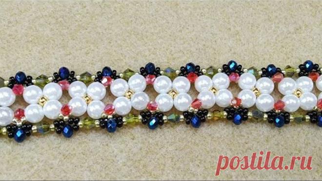 #браслетизбусинжемчуга #бисероплетение #браслетизбисера  МК Браслет из бисера, бусин и биконусов.