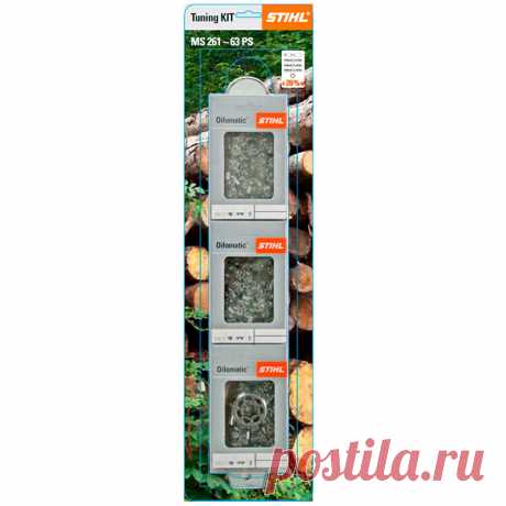 У комплекта для тюнинга Stihl MS 261 производительность пиления на 20% больше, чем при использовании RS-гарнитуры. Идеально подойдет для заготовки хвойных деревьев. В комплект входят: 1 направляющая шина STIHL Rollomatic E (40 см), 3 пильные цепи 3/8“ Picco Super, 1 кольцевая цепная звёздочка.