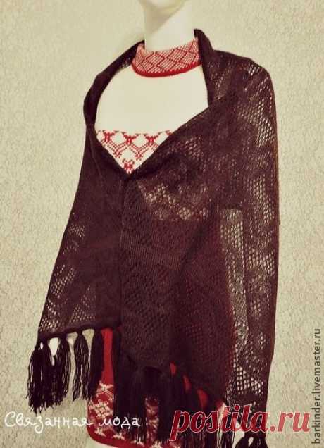 Вязаный ажурный палантин &quot;Шоколадный Мусс&quot; - однотонный,палантин,палантин вязаный