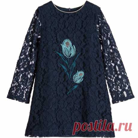 Patachou - Blue Lace Floral Embroidered Dress | Childrensalon