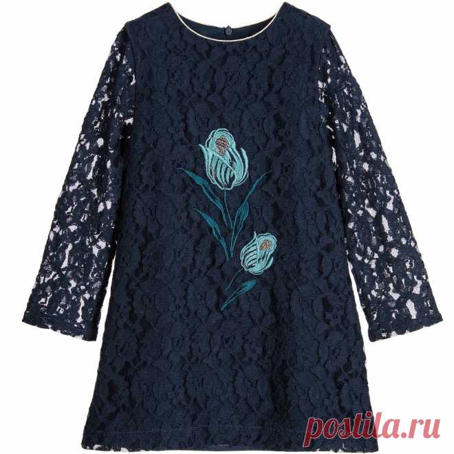 Patachou - Blue Lace Floral Embroidered Dress | Childrensalon