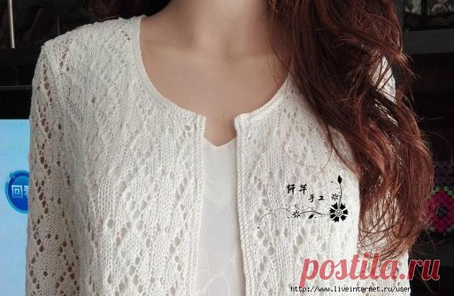 Легкий белый жакетик спицами. Схемы