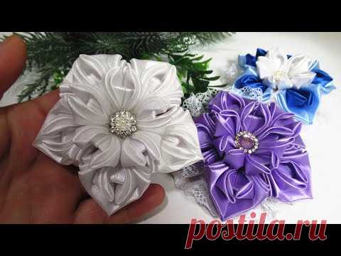 ЦВЕТЫ ИЗ ЛЕНТ 5 см. КАНЗАШИ / Цветы для украшения волос, RIBBON FLOWERS.