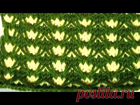 Цветочная роспись. Двухцветный ленивый жаккард спицами. 219