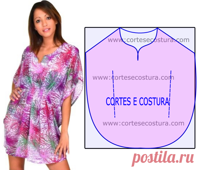 Túnica floral com desenho do molde para facilitar a modelagem