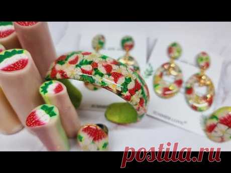 How to Make Bracelet Cuff with Strawberry Canes - Polymer Clay Jewelry Project.
