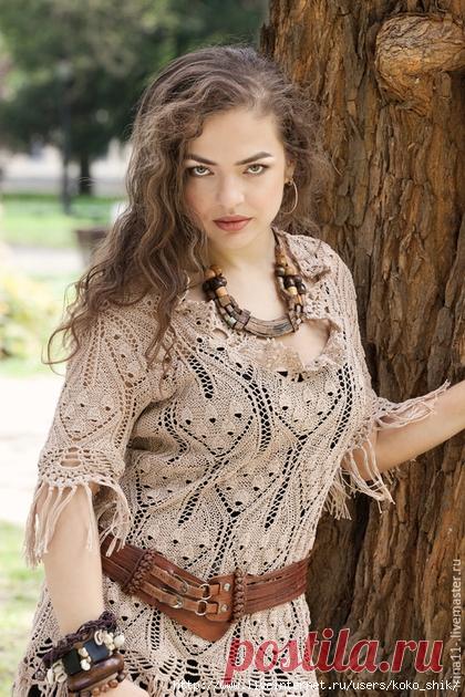 Туника спицами с обвязкой крючком в стиле Бохо