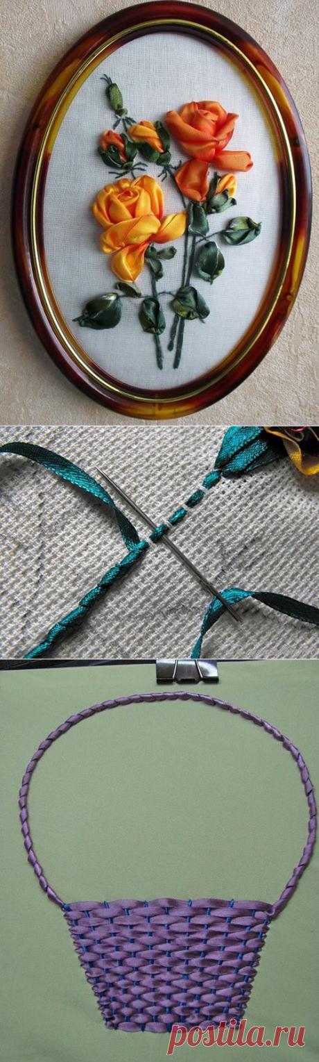 Вышивка лентами: мастер-класс по простым и обвитым наметочным стежкам