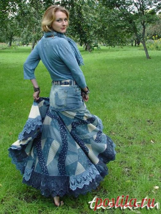 Создаем «кривое» лоскутное полотно и шьем «бохо» юбку из старых джинсов