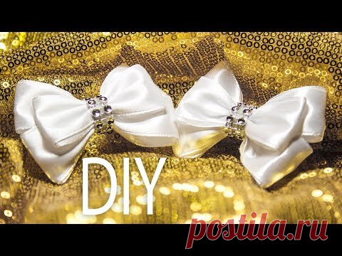 DIY: Школьные бантики КАНЗАШИ из атласной ленты за 5 МИНУТ Hairpins with bows made of satin ribbon