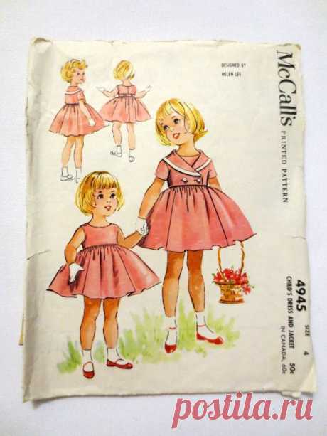 Vintage Sewing Pattern McCall's 4945 (1959) Girls Dress and Jacket - Size 4