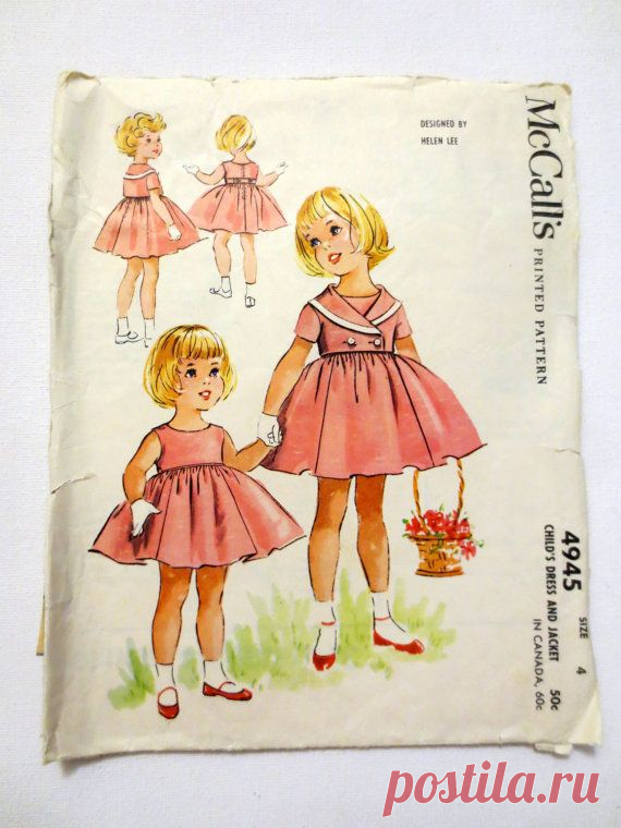 Vintage Sewing Pattern McCall's 4945 (1959) Girls Dress and Jacket - Size 4