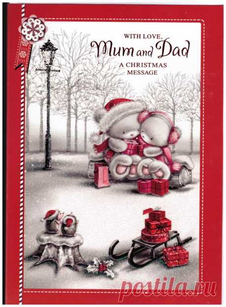 Mum and Dad Cute Bears Outside In Snow Christmas Greeting Card 7x10 Inches | eBay