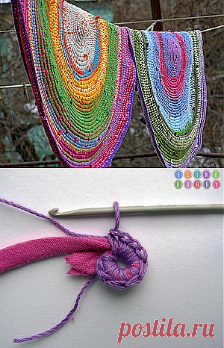 Вязаный коврик из футболок и остатков пряжи (яркий и необычный способ) / Ярмарка Мастеров - ручная работа, handmade