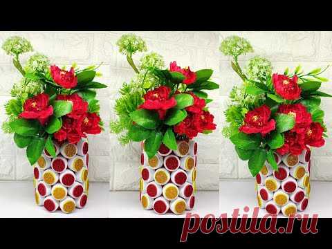How to make a flower vase from a plastic bottle cap || Plastic bottle caps craft ideas handmade