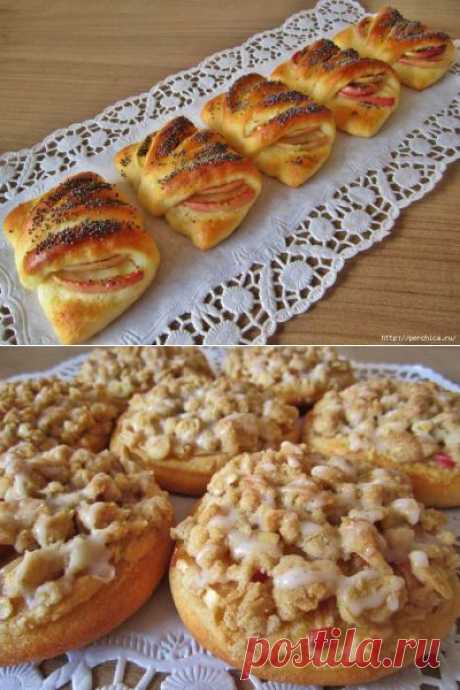 Конвертики и булочки-ватрушки с яблоками из творожного теста