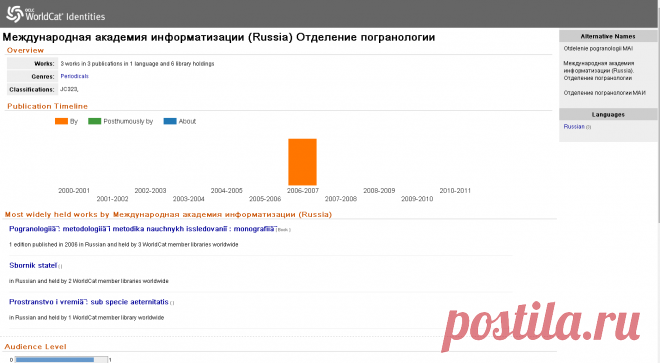 Международная академия информатизации (Russia) Отделение погранологии [WorldCat Identities]