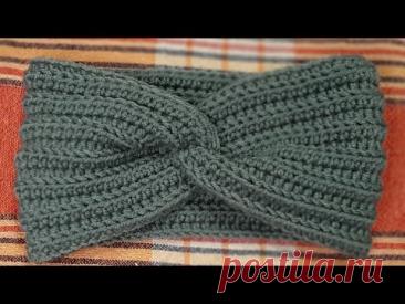 Повязка на голову быстро и просто! Английская резинка крючком.