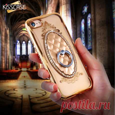 KISSCASE Для iPhone 6 7 6s Case Покрытие Горный Хрусталь ТПУ Стенд Держатель кольцо Крышки Для iphone 6 6s 7 Плюс Блеск Мобильный Телефон Случаев купить на AliExpress