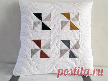 Decorative Patchwork Pillowcase White Linen Quilted Pillow | Etsy