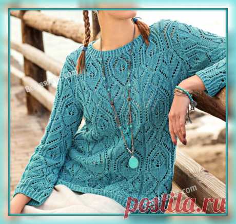 Ажурный пуловер &quot;Фантазийным узором с листиком&quot; | Все вяжут.сом/Everyone knits.com | Яндекс Дзен