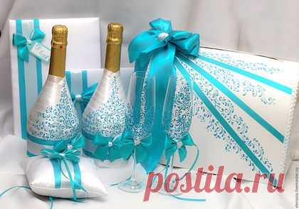 Купить Бирюзовые аксессуары для свадьбы - набор роспись - бирюзовый, бирюзовая свадьба, бирюзовый набор