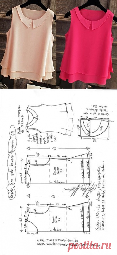 Blusa regata com gola boneca | DIY - molde, corte e costura - Marlene Mukai