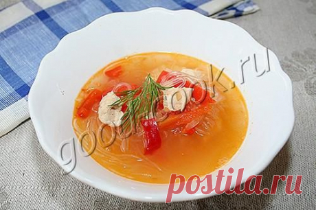 Суп с болгарским перцем и рисовой лапшой (фунчозой) | Четыре вкуса