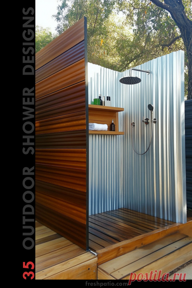 Outdoor shower with galvanized metal