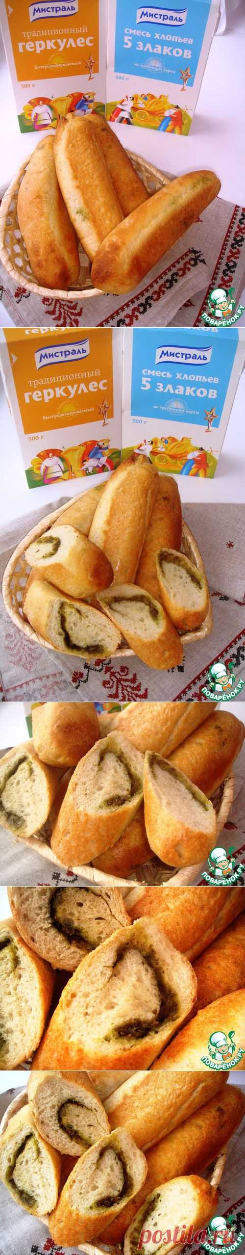 Домашние мини-багеты с мукой из геркулеса и многозерновых хлопьев с сальсой из базилика с кешью и чесноком - кулинарный рецепт