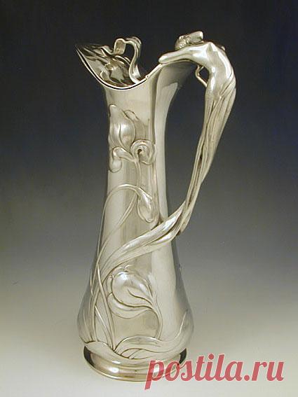 WMF Art Nouveau Pewter Flagon with Mermaid Handle