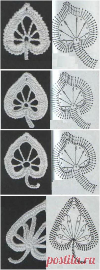 ЛИСТЬЯ ВЯЗАНЫЕ... очень много... со схемами... БОЛЬШУЩАЯ КОЛЛЕКЦИЯ!!!....